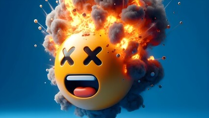 Fototapeta premium 3d render abstract design of happy exploding head emoji In blue background