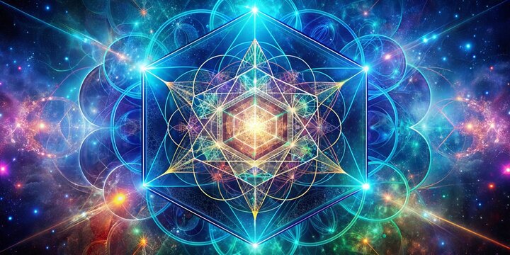 Sacred Metatron Cube, occult mysteries, galaxy energies, overlay for meditation and yoga