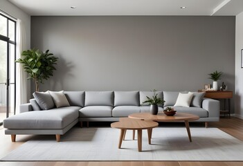 Fototapeta premium Frame mockup, ISO A paper size. Bedroom poster mockup. Modern interior design. Living room Interior mockup with house background. 3D render