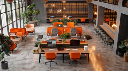 A co-working space with desks, chairs, and shared resources High quality images