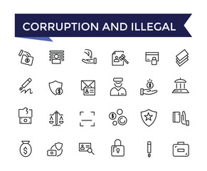 Corruption And Illegal Line Icons set with editable stroke collection for web and ui. Line icons pack. Vector illustration.