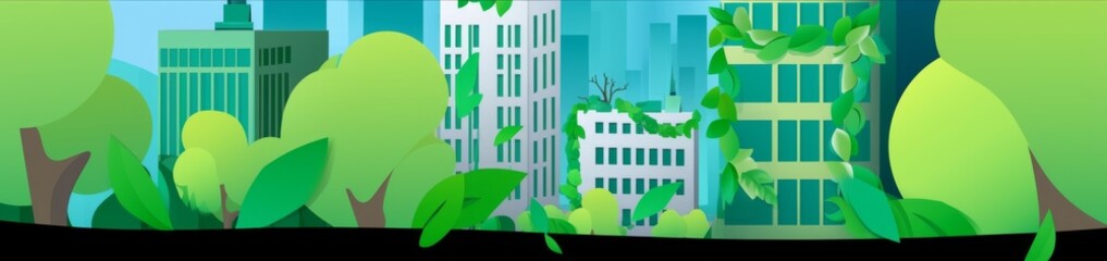 Naklejka premium Corporate ESG Reporting and Nature Awareness Concept with Green Elements and Business Architecture, Featuring Copy Space for Text