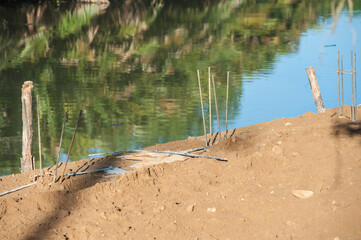 Construction of a river bank retaining wall