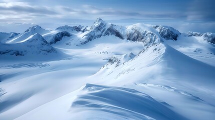 Snow-covered peaks and icy valleys of the Ellsworth Mountains with a stark, untouched environment