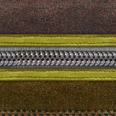 Obraz premium Seamless 4k photo texture photo of brown and green colored leather material with stitching and zipper.