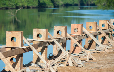 Construction of a river bank retaining wall