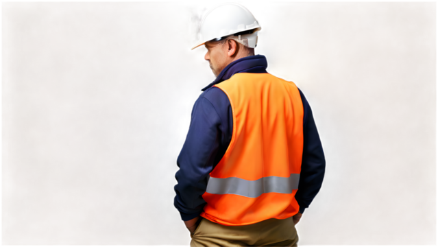 construction engineer standing with his back, png transparent - Powered by Adobe