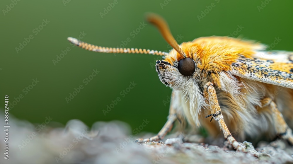 Poster an extreme close-up image capturing the intricate patterns and details of a moth, showcasing the tex
