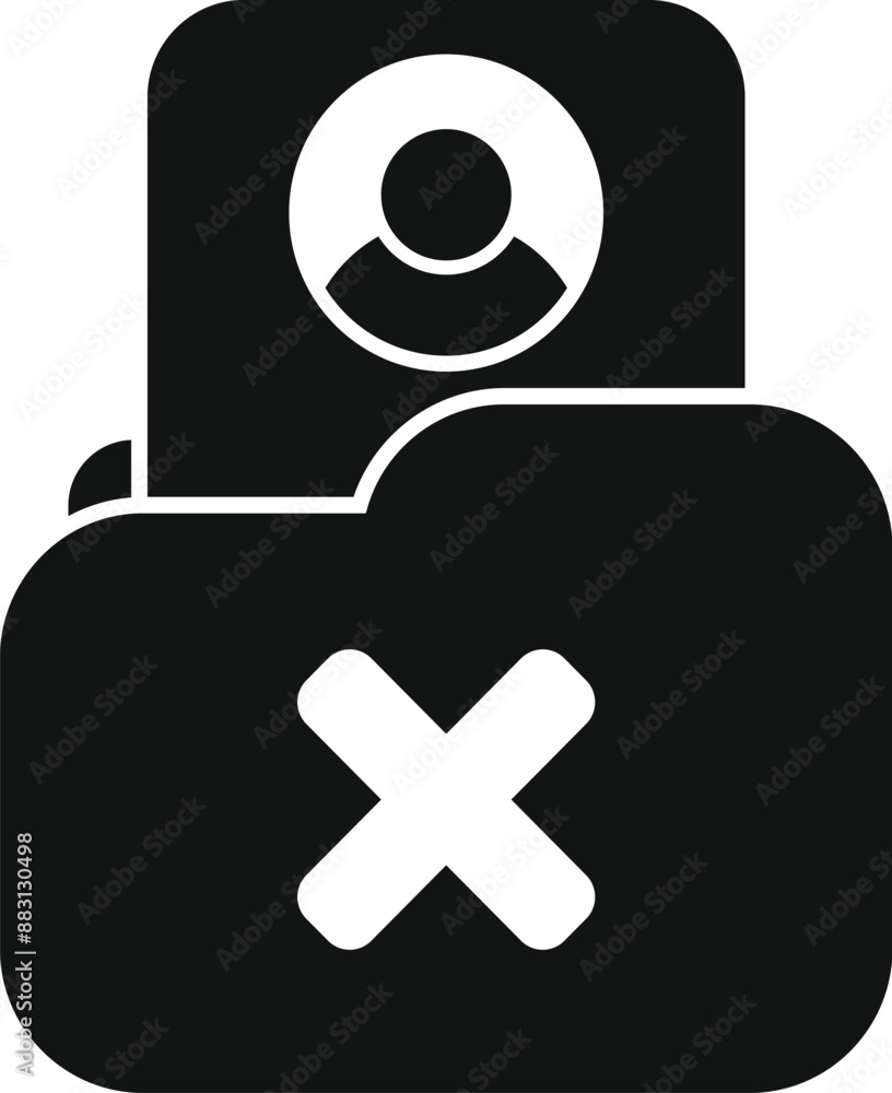 Poster black and white icon of a folder with a cross and a person's profile, representing deleting an accou