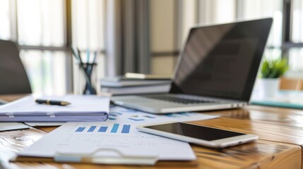 Close up of Tablet on Office Desk.