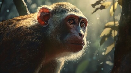 Portrait of a Monkey in the Wild with a Curious Expression