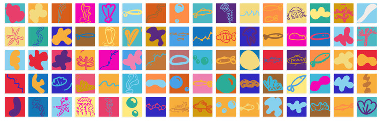 doodle vector set with leaves , speech bubbles, undersea life   