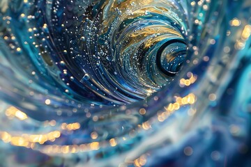 The inside of a bottle with an iridescent, swirling vortex