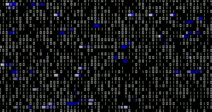 Binary code abstract matrix background. Cyber space, digital technology, big data and programming concept. 4K video animation 3d rendering.