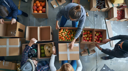 Gift of Hope: Volunteers Assemble Food Boxes for Deserving Families assemble donation boxes
