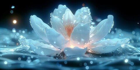 Naklejka premium Blossoming Lotus Flower in Rain