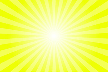 Obraz premium Abstract yellow sun ray vector background. Radial beam sunrise or sunset light retro design illustration. Light sunburst glowing sour yellow background.