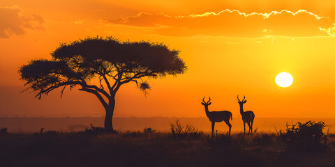 Safari savannah with antelopes