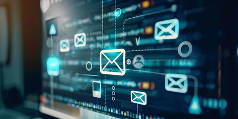 Fototapeta premium Email Marketing Automation Concepts and Spam Filter Icons Representing Digital Marketing Strategies and Email Campaign Management