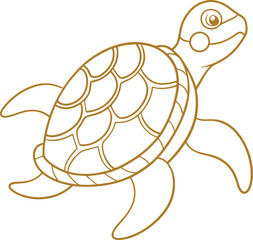 A simple coloring page drawing of a sea turtle with intricate patterns on its shell, such as circles