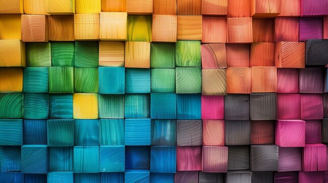 Rainbow Wooden Blocks - Colorful Abstract Wall Art, wood blocks, abstract art, colorful pattern, wood texture