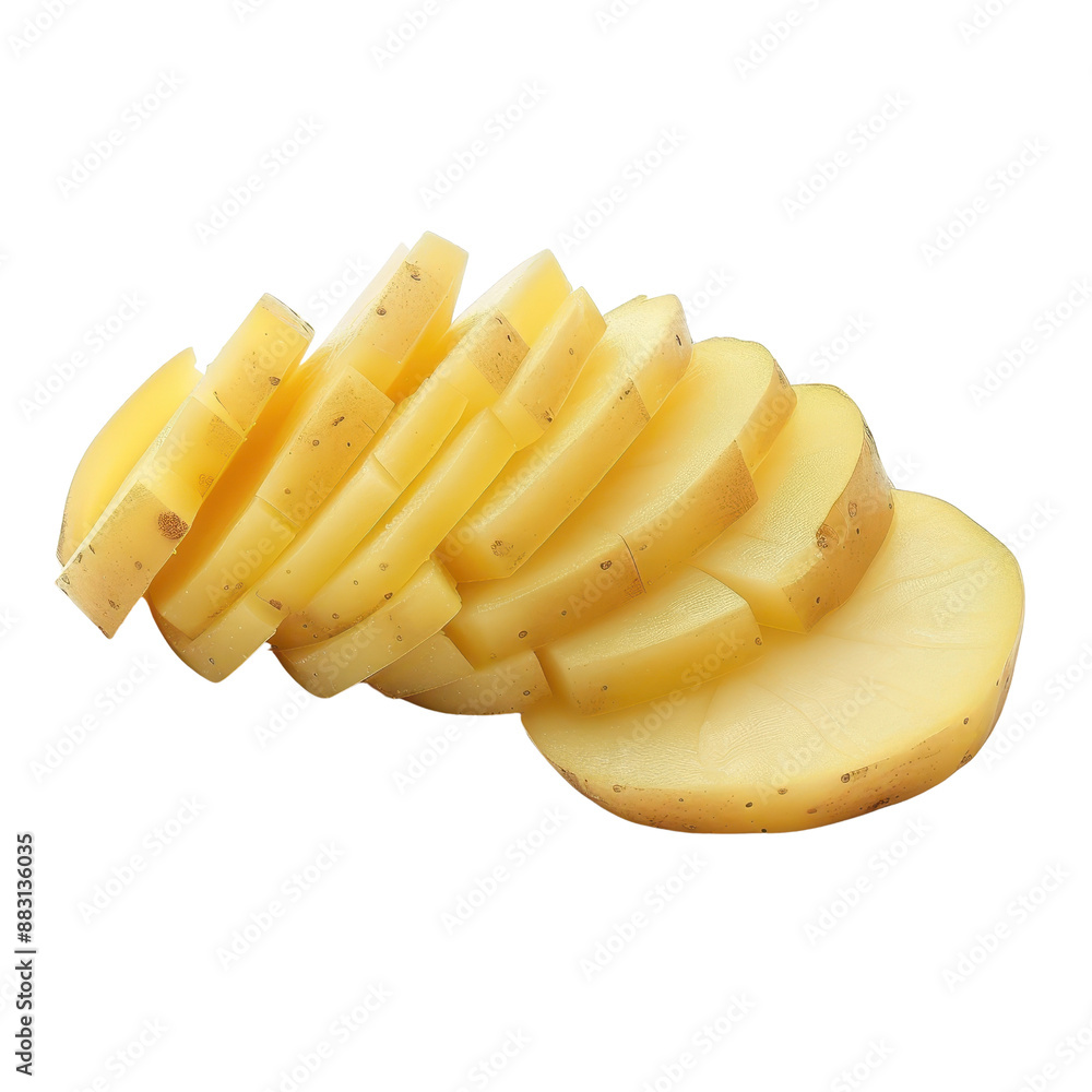 Poster sliced yellow potato in a side view composition