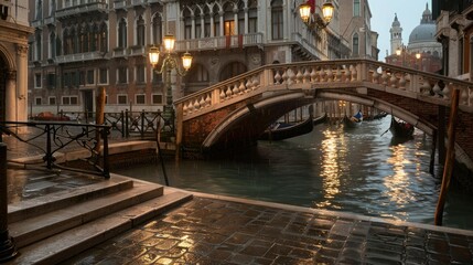 Fototapeta premium A Bridge Over the Water in Venice at Dawn