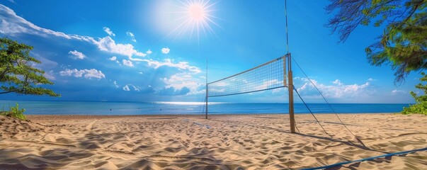 Beach Volleyball Net Under Sunny Sky, Beach , Volleyball , Net , Summer