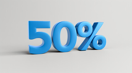 3D blue "50%" text on a light gray background