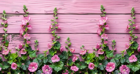 Fototapeta premium Pink Flowers on a Wooden Wall