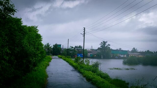 heavy rainfall in the village dadar in maharashtra in india.