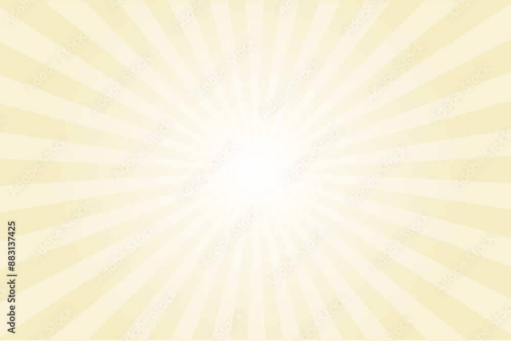 Wall mural transparent yellow sun ray vector background. radial beam sunrise or sunset light retro design illus