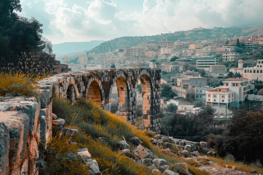 Historic Roman Ruins in Annaba under a Scenic Cloudy Sky - Perfect for Travel Posters and Educational Materials