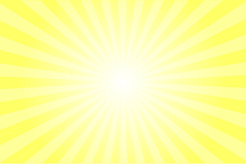 Light yellow sun ray vector background. Radial beam unmellow soft yellow sunrise or sunset light retro design illustration. Light yellow sunburst glowing background.
