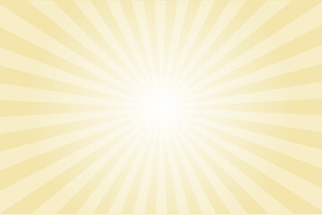 Obraz premium Vanilla yellow sun ray vector background. Radial beam sunrise or sunset light retro design illustration. Light sunburst glowing background.