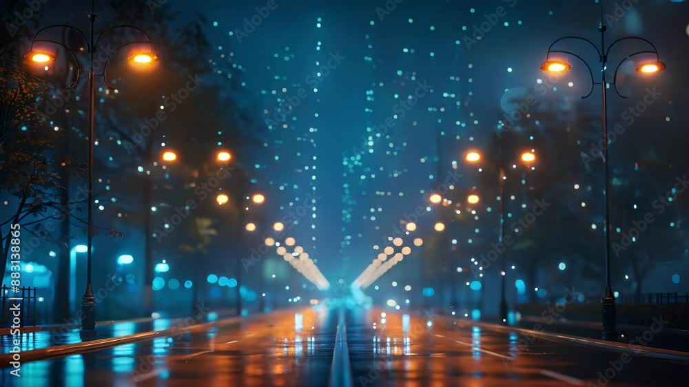 Poster a network of smart streetlights equipped with 6g technology that adjust their brightness based on re