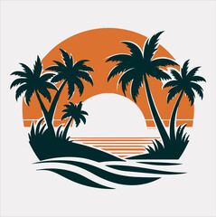palm tree beach silhouette vector on a white background