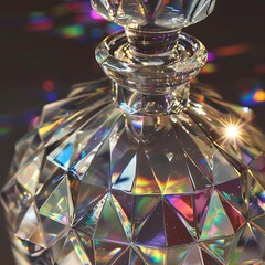 The inside of a crystal-clear bottle with prismatic light effects and reflections