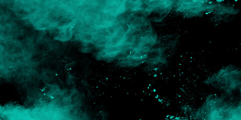 Abstract sea green watercolor hand painted art victor illustration. Dark green painted smoky textured teal color powder explosion. Black and Green Smoke background elegant luxury space with stars.