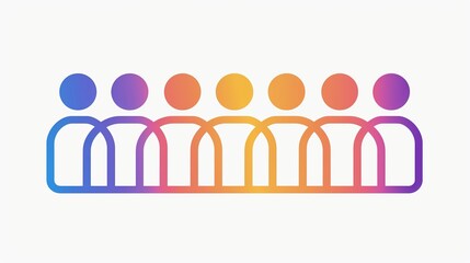 Fototapeta premium A linear, minimalist representation of six people illustrated in gradient colors. This image conveys concepts of community, connection, and modern graphic design.