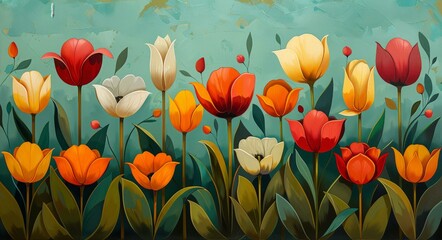 Colorful Tulip Field in Spring