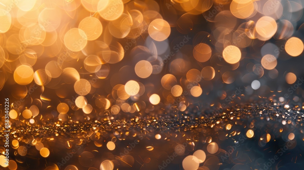 Poster sparkling display of golden and orange bokeh lights
