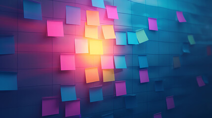 Group brainstorming with virtual sticky notes on a digital whiteboard, creative solutions, virtual sticky notes