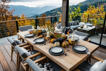 Fototapeta premium Autumnal Table Setting With Mountain Views