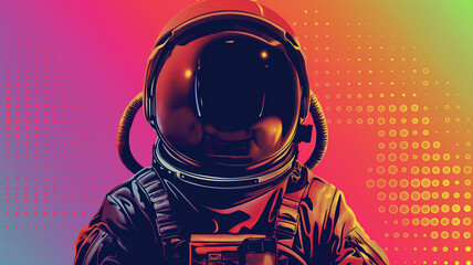 Pop art astronaut and space concept. Colorful background in pop art retro comic style.