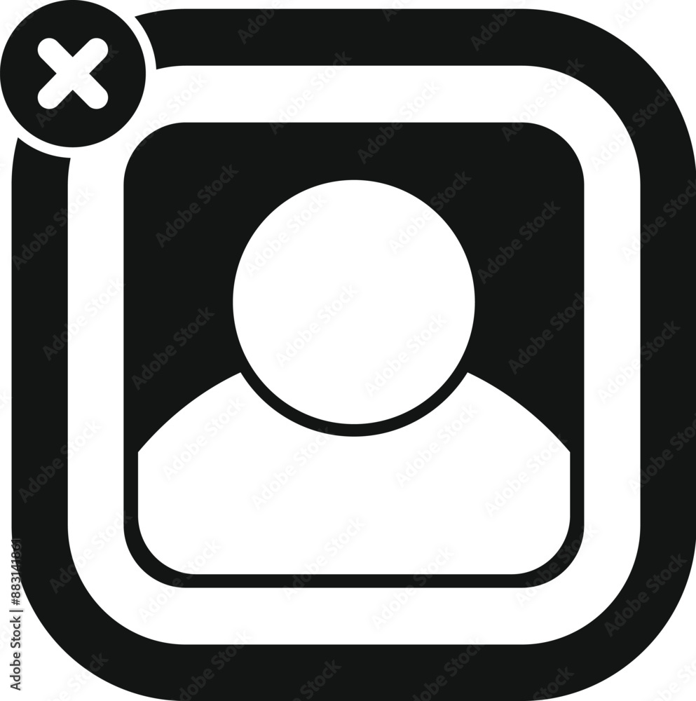 Poster black and white icon of a user profile being removed from a digital platform