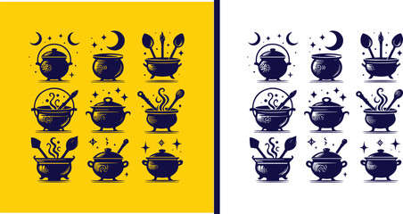 cauldron icon set Kettle Pot Boiler symbol collection Vector illustration