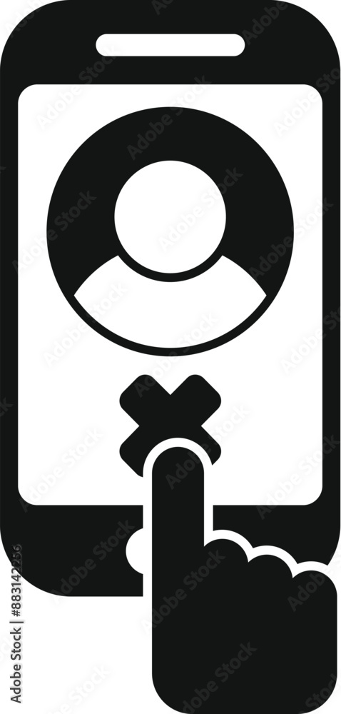 Poster smartphone screen showing a contact being deleted with a finger pressing the delete button
