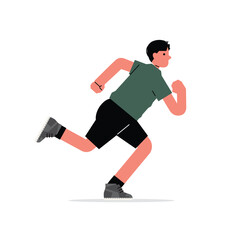 Man running. Young runner exercising. Male jogger training endurance, cardio sport workout. Flat vector illustration isolated on white background.