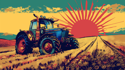 Fototapeta premium Pop art concept Farm, Harvest, tractor. Colorful background in pop art retro comic style.